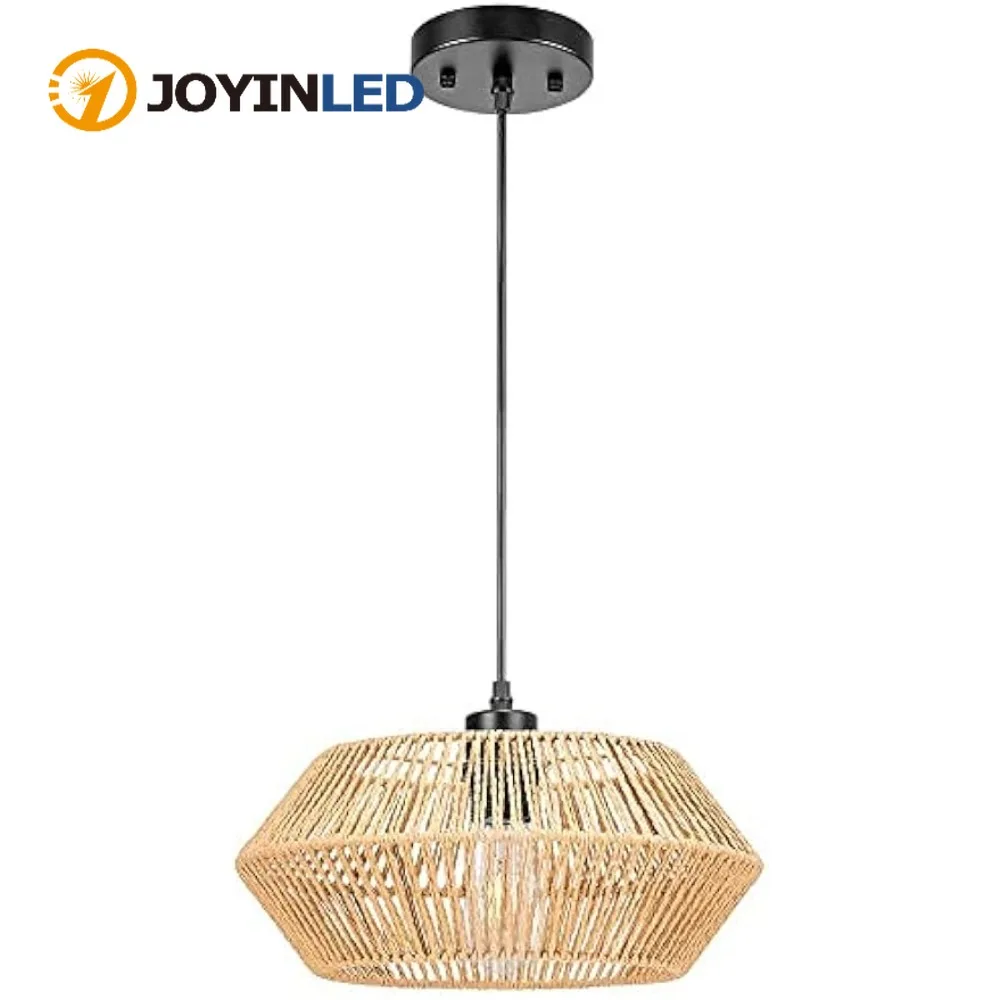 

Nordic Hemp Rope Pendant Lamps Woven Basket Shade Farmhouse Rattan Chandeliers Lighting Industrial Bamboo Hanging Light Fixtures