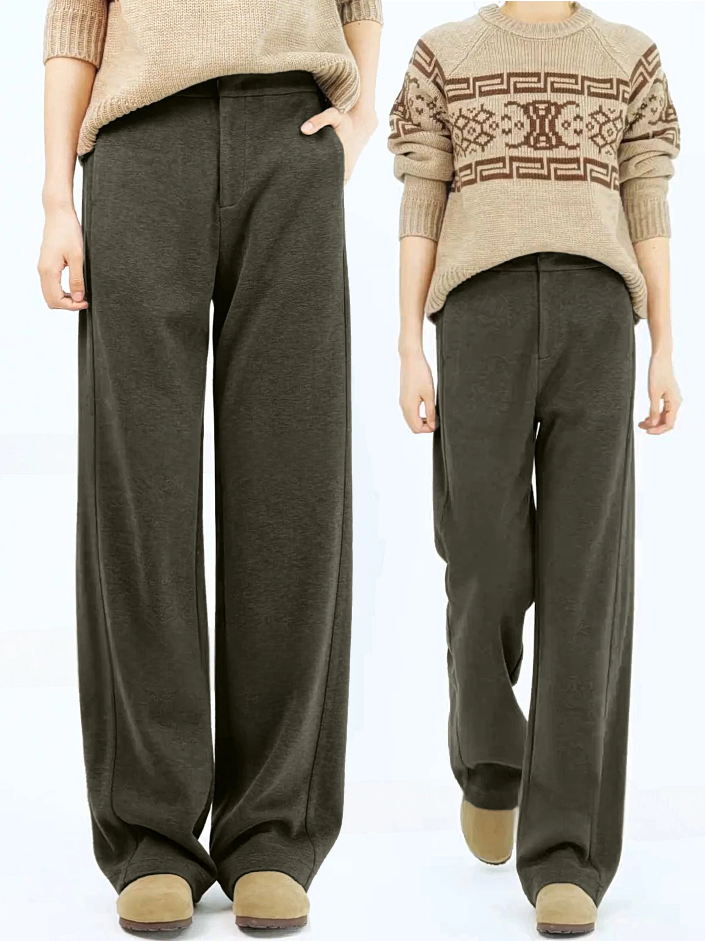 

High Waist Slim Fit Acetate Wool Wide Leg Pants Women's Casual Straight Cut Office Commute Autumn Winter New Arrival