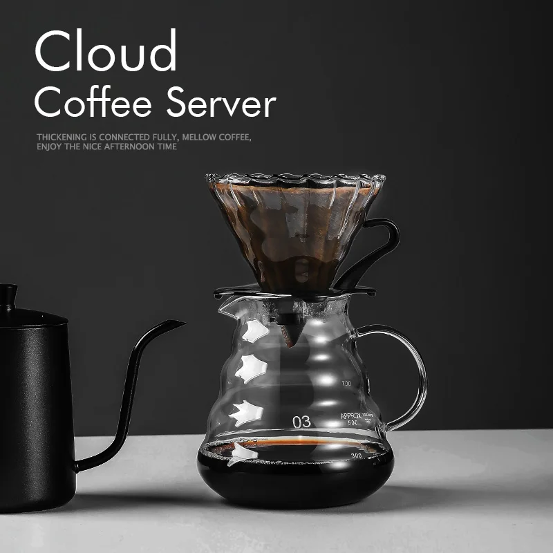 Glass Coffee Pot Cloud Shaped Coffee Server Pour Over Coffee Set Reusable Heat Resistant Teapot Coffee Share Pot 360/600/800ml