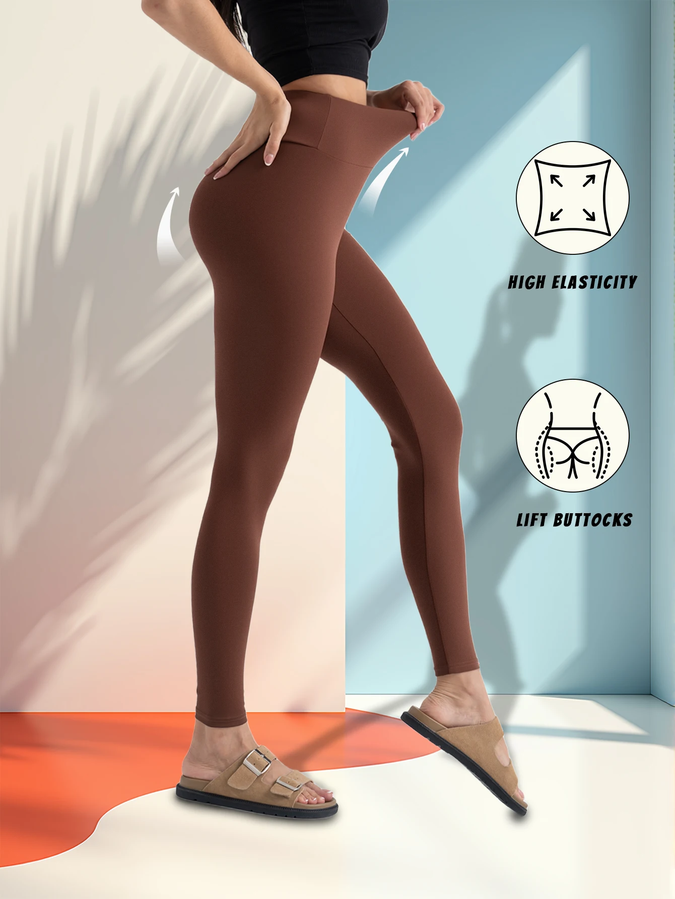 Hohe Taille, Aloe-Yogahose für Damen, braun, elastisch, hebend, zweite Haut, atmungsaktiv, Bauch, Sommerkontrolle, lässige Leggings mit Hintern