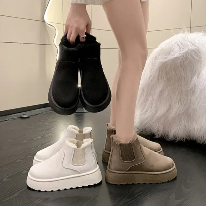 

2024Women's Boots Rubber Thick Sole Non Slip Platform Ankle Boot Plush Warm Snow Boots for Women Winter Cotton Boots Botas Mujer