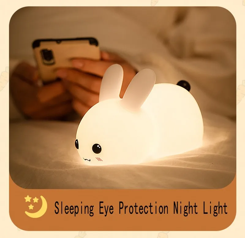 LED Rabbit Night Light Remote Control Dimmable RGB Rechargeable Silicone Bunny Lamp for Children Baby Toy Gift Touch Sensor