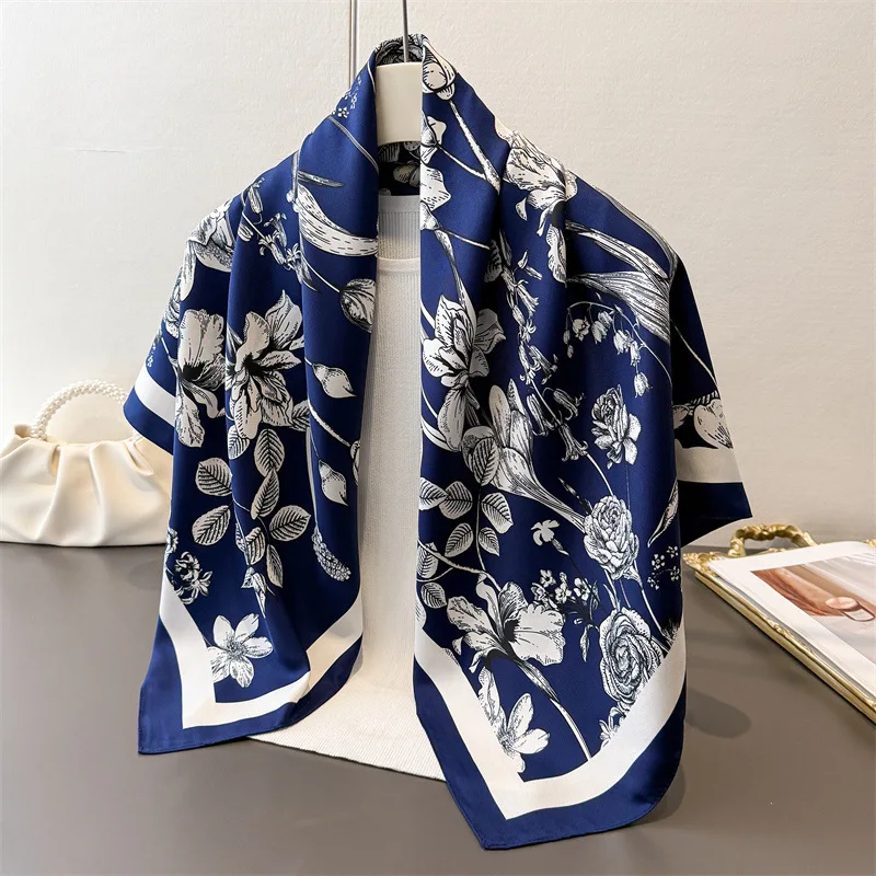 

Шелковый платок 90x90 см 2026 года, люксовый бренд, с принтом, большой платок-бандана для женщин, хиджаб, шаль, фулярд, шарф-манишка