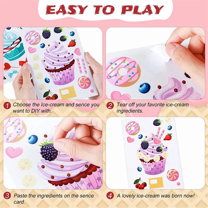 Make A Cupcake Sticker Sheets for Kids Sweet Create Your Own Cupcake DIY Puzzle Stickers Children Birthday Gifts Party Decals M