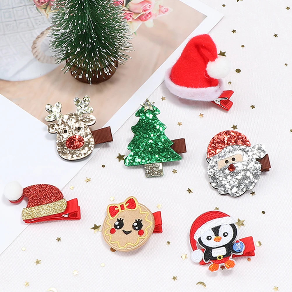

9 Pcs Christmas Hair Clips Decoration Party Hairpin Xmas Snowman Headdress Artificial Girl Child Glitter Barrette