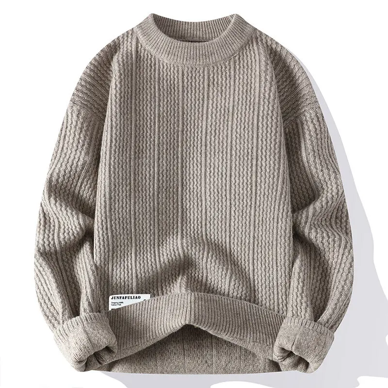 GIOIO men's sweater, solid color round neck 3D three-dimensional embossed sweater, thick warm casual bottoming pullover