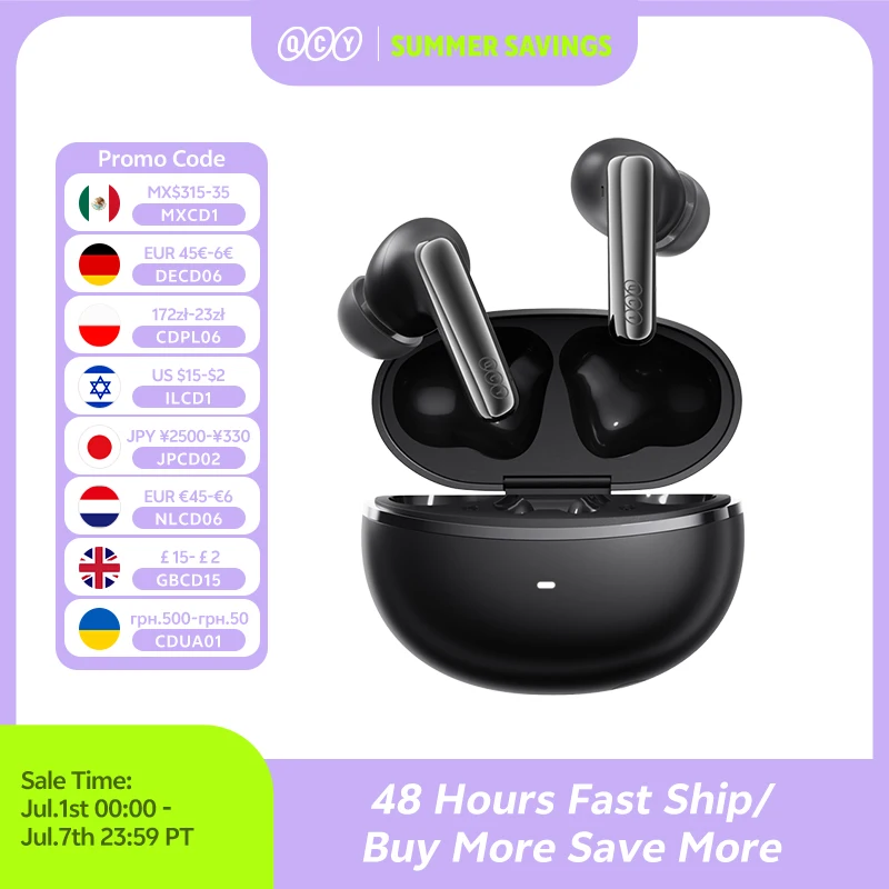 QCY MeloBuds N70 ANC Auriculares inalámbricos Bluetooth 6.0 con cancelación de ruido adaptativa, audio LDAC de alta resolución, 6 micrófonos, 50 horas de reproducción, carga inalámbrica, detección intraaural