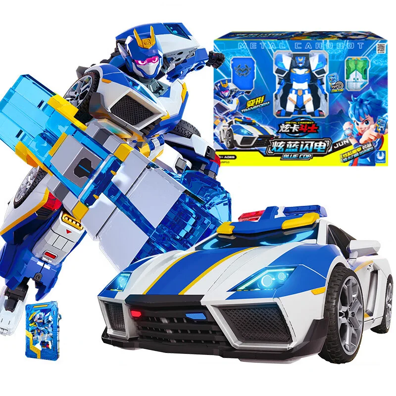 New Metal Cardbot Transforming Car to Robot Action Figures BLUE COP with Card Transformation Robot Toys for Child Gift