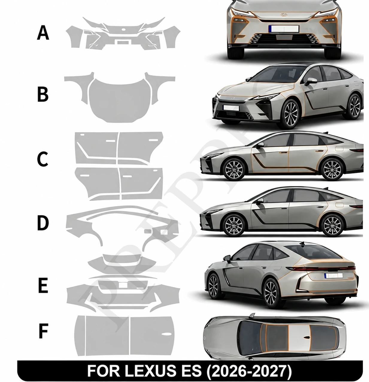For Lexus ES 2026 2027 Pre-cut PPF TPU Car Paint Protection Film Clear Bra Invisible Sticker Anti-scratch Resistant Repairable