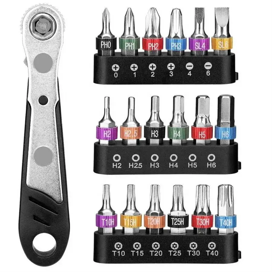 19Pcs 1/4 Ratchet Screwdriver Set Small Flying Wrench 19Pc Mini Screwdriver Set Ratchet Wrench Tool Set