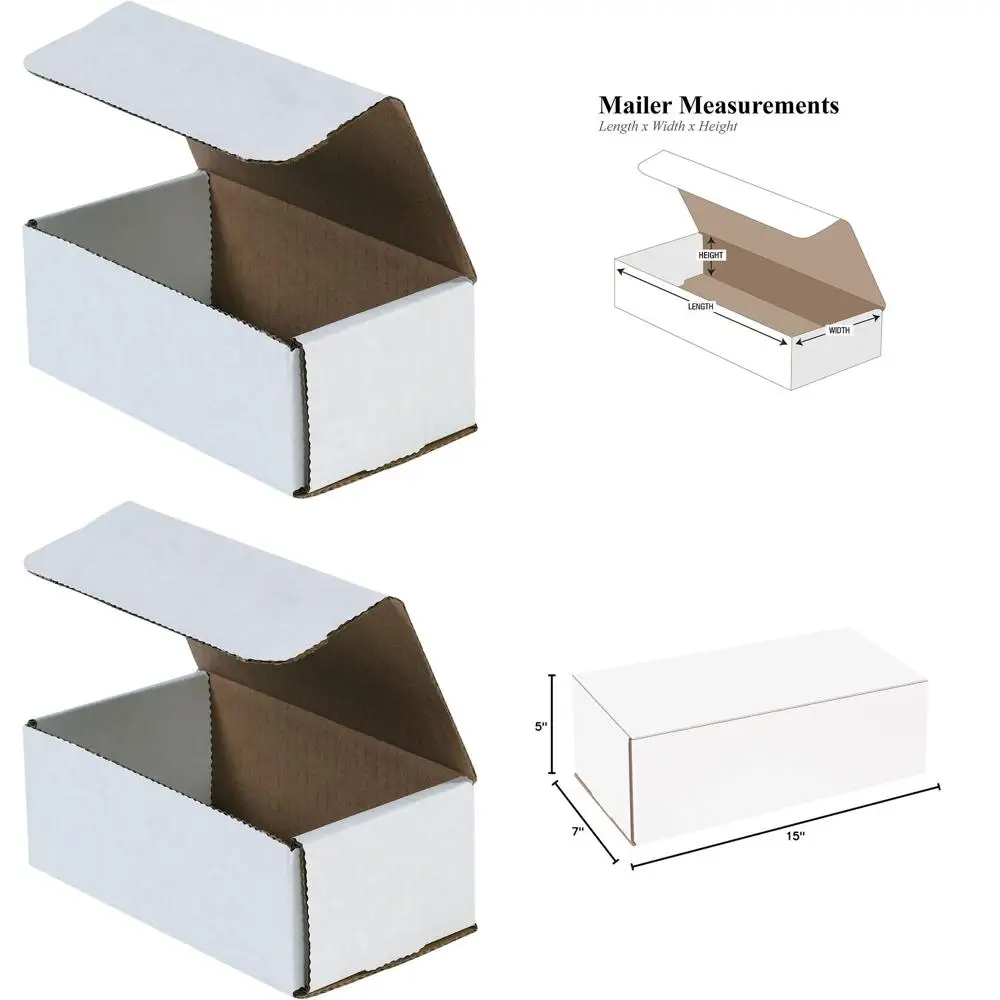 

15x7x5 White Corrugated Mailers, Pack of 50