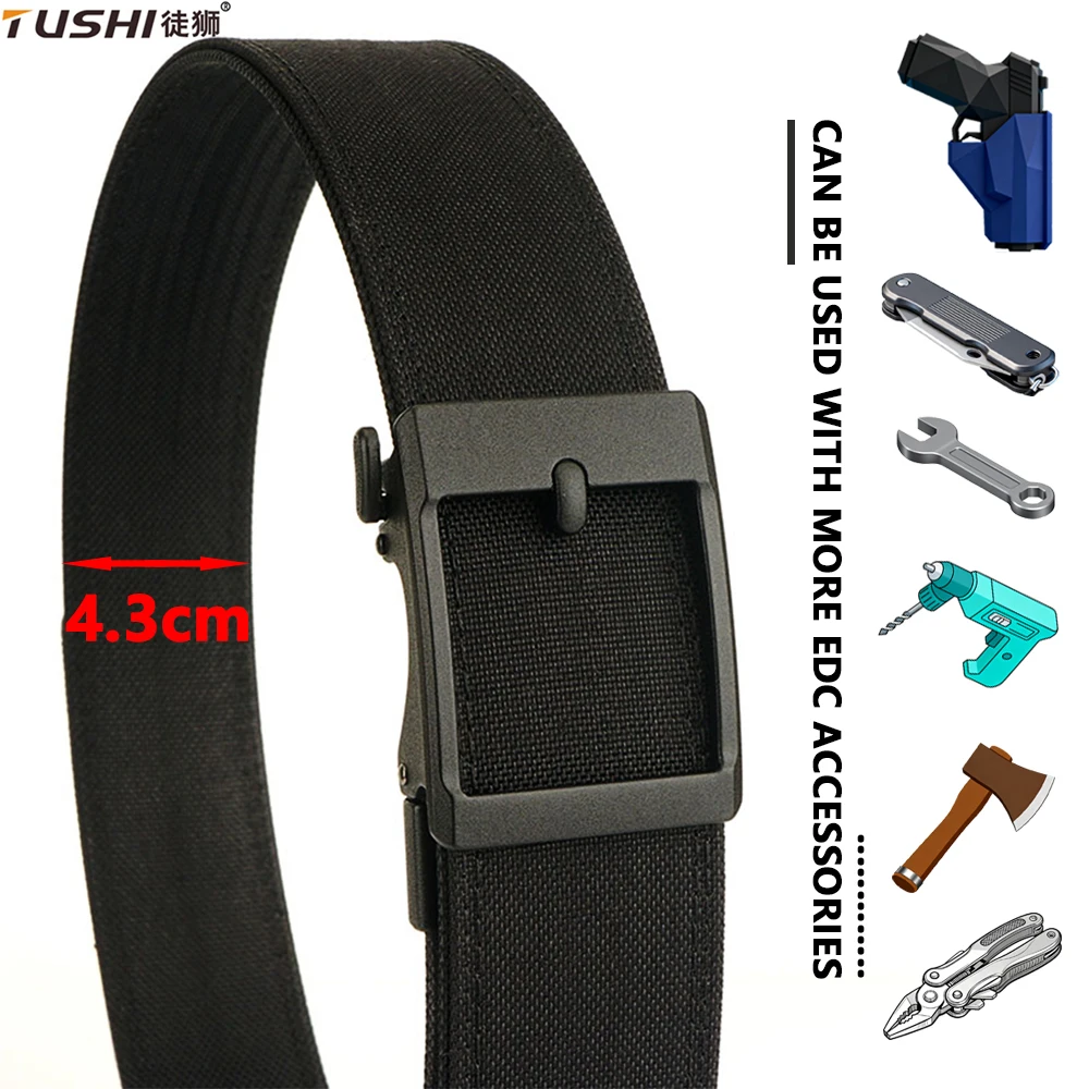 

TUSHI New multi-size Hard Tactical Belt for Men Gun Belt EDC Metal Automatic Buckle IPSC Nylon Outdoor Girdle Male Military Belt