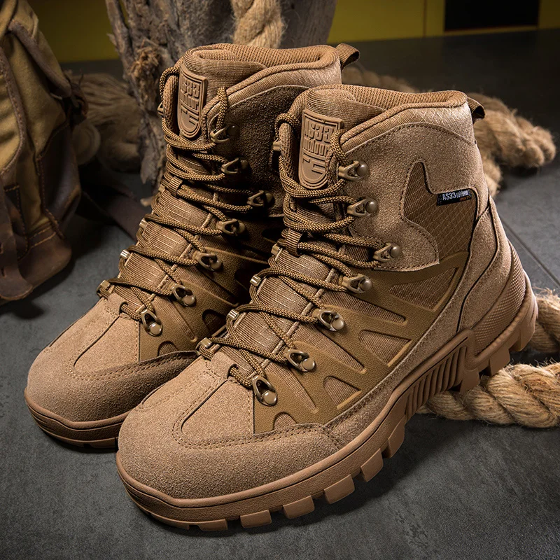 High-top Tactical Outdoor Hiking Boots, Breathable, Anti-slip, Wear-resistant, Side Zipper Combat Work Boots