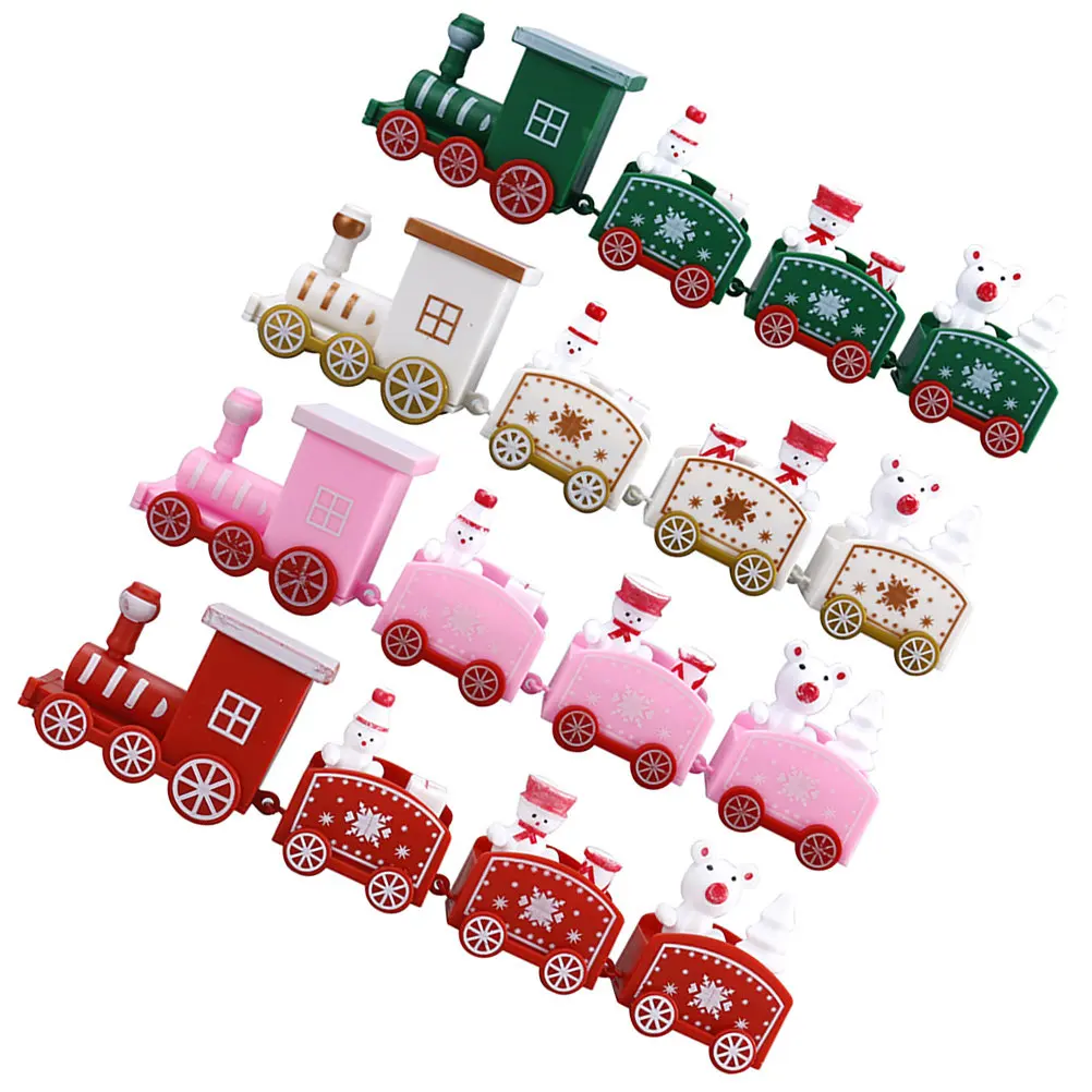 

4Pcs Christmas Mini Train Decor Set Xmas Plastic Train Ornaments for Party Table Shelf Bed Sofa Cake Dollhouse Display Gift