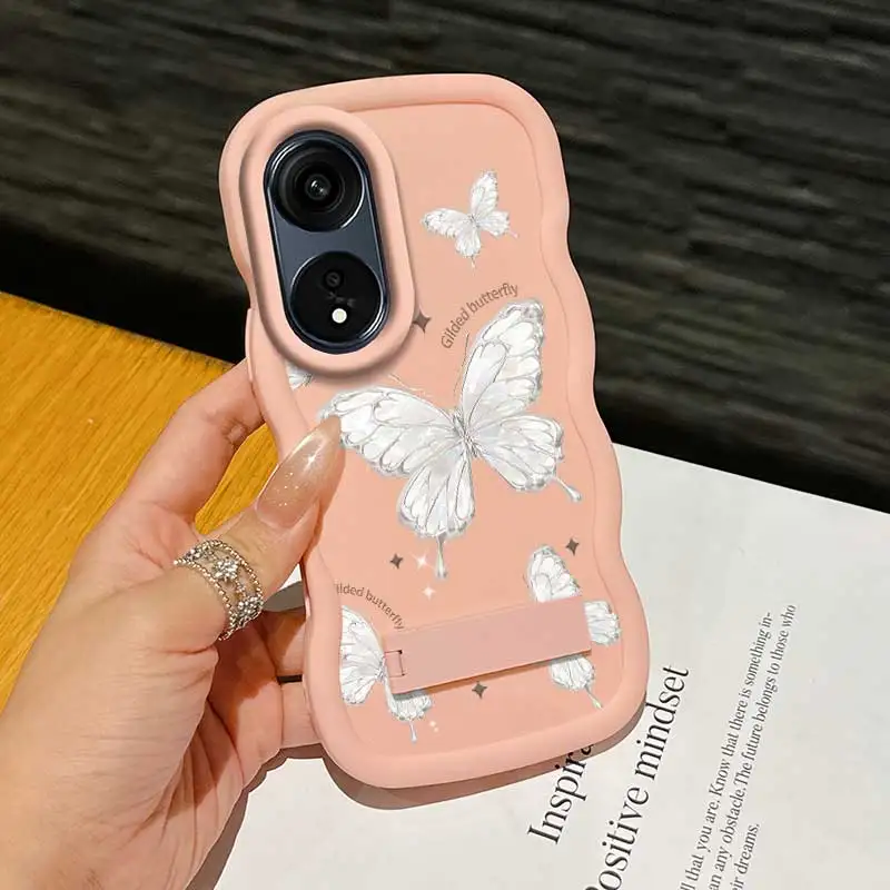 Casing OPPO A18 Motif Kupu-kupu Berlapis Emas, Anti Benturan dan Desain Fleksibel dengan Penyangga, Ideal untuk Hiburan, OPPO A Reno X 91 77 79