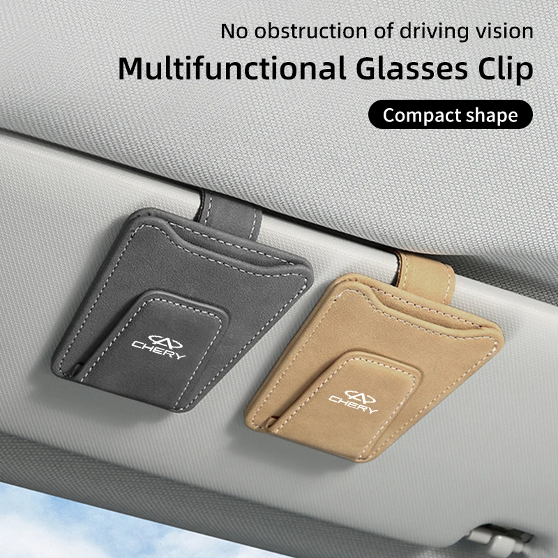 Car Sun Visor Glasses Clip Leather Sunglasses Card Holder For Chery Tiggo 5 2 3 7 PRO 8 5X IQ QQ Fulwin Face Arrizo A1 A3 A5