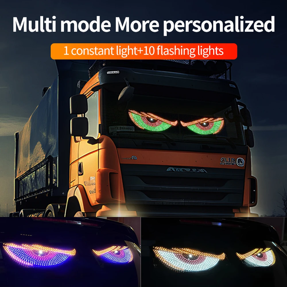 

2PCS Automotive Devil's Eye Light,30cm x12cm Dynamic Windshield LED Display,11 modes Decorative Light , USB 5V Universal Type