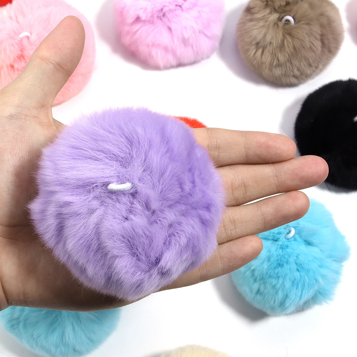 1Pcs/Lot 8cm Genuine Mink Fur Covered Ball Beads Colorful Charm Pompom Beads For DIY Crafts Materials Ornament Making Supplies