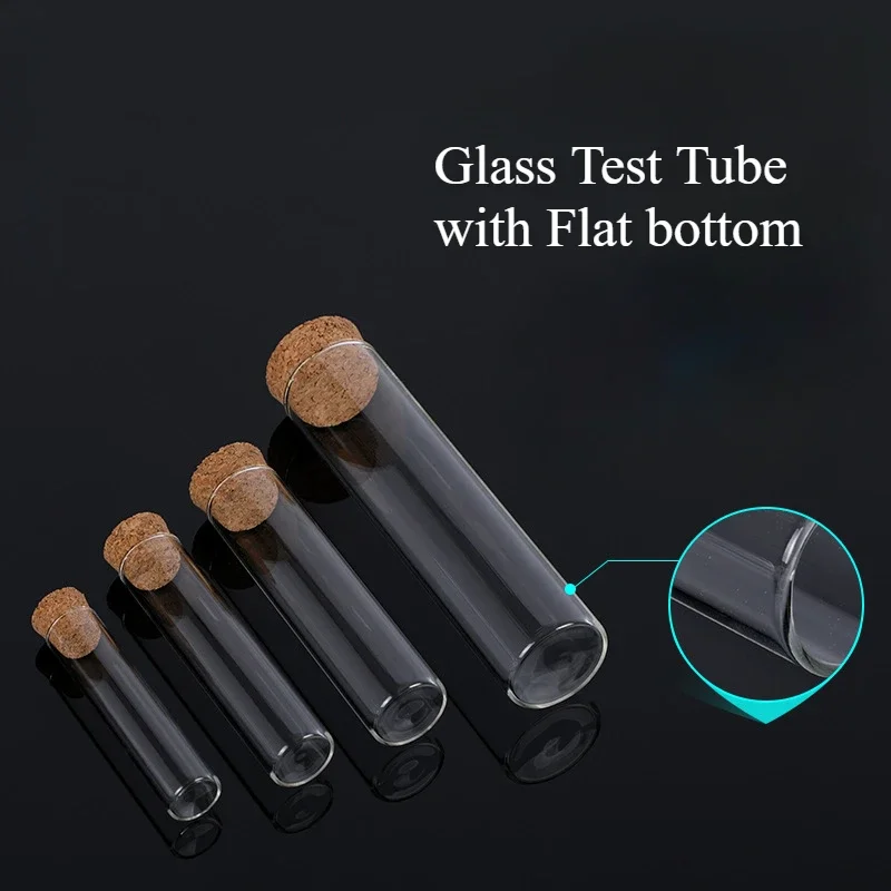 DIA 12mm to 30mm Transparent Clear Lab Flat Bottom Thickening Glass Test Tube with Cork Stoppers