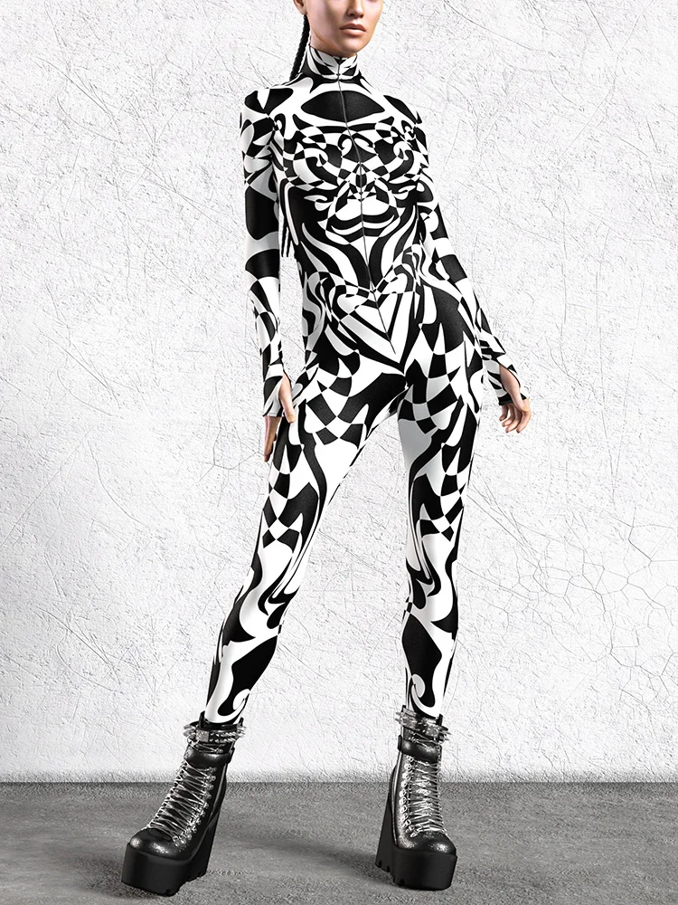 Damen Sexy Bodysuit Halloween Kunst Unregelmäßig Bedruckter Jumpsuit Festival Party Performance Zentai Anzug Rave Outfits Neu 2026 – Detail 10