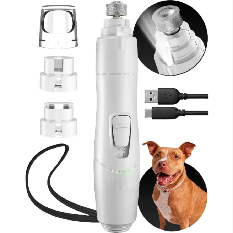 White Dog Nail Grinder with LED Light Rechargeable Dog Nail Grinder for Large Dogs Medium & Small Dogs Professional Pet Nail Gri