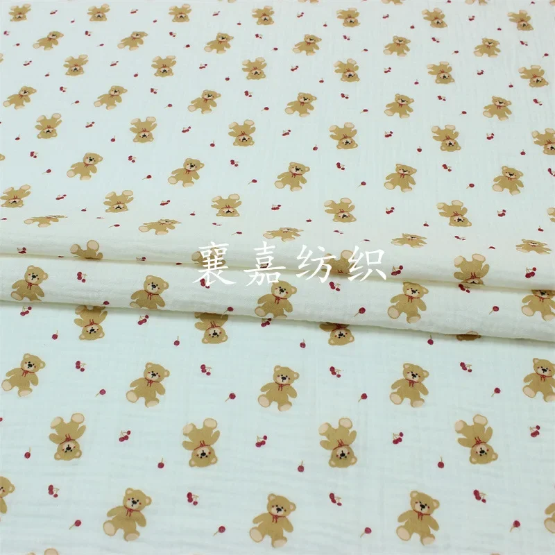Double Cotton Crepe Cloth, Gauze Cartoon Bear, Fabric, Baby and Children\'s Clothing, Small Blanket Fabric
