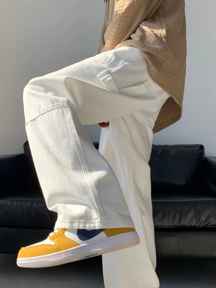 

Белые прямые мужские джинсы свободного покроя, повседневные брюки в американском стиле ретро, весна-осень, Новое поступление, бренд XHHX