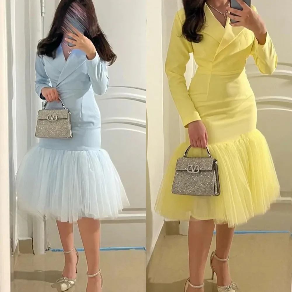 Jiayigong High Quality  Evening Jersey Ruched Homecoming Mermaid V-neck Bespoke Occasion Gown Midi Dresses