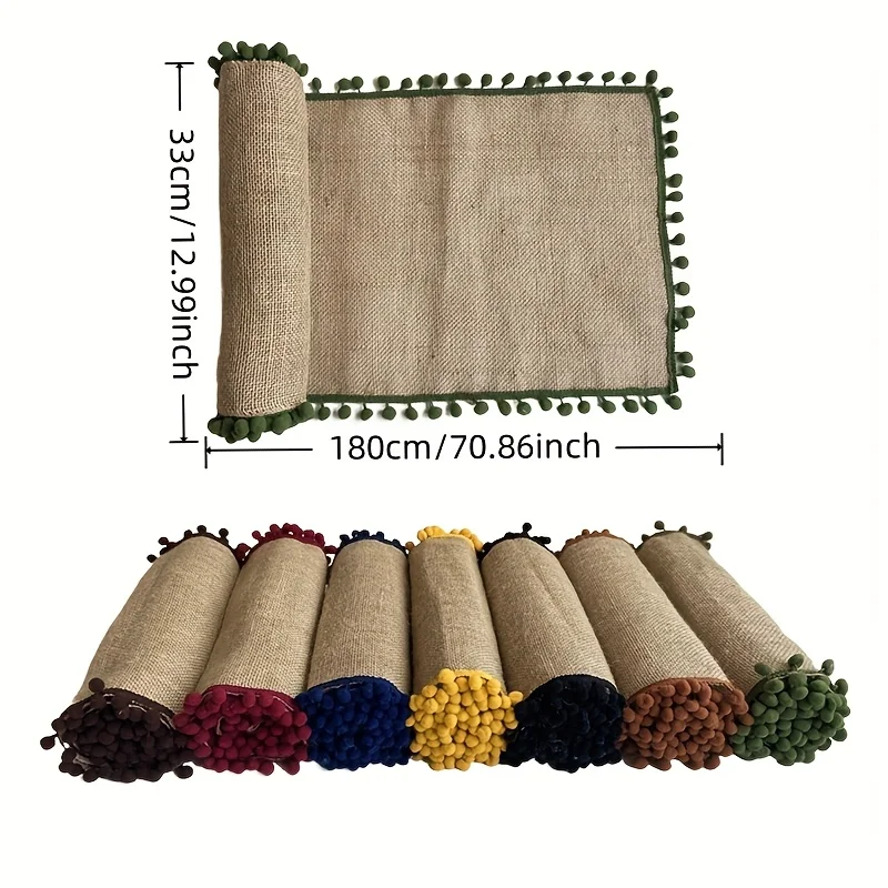 33cm Width Jute Linen Vintage Natural Table Runner Rustic Khaki Party Country Wedding Holiday Decoration Home Party Chair Decor