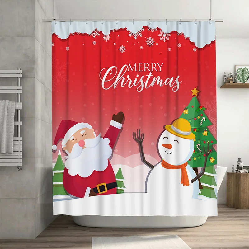 

TU Рождественская занавеска для душа Праздничный праздничный декор Санта-Клаус Снеговик Набор для ванной комнаты Водонепроницаемый праздничный домашний декор Подарок на Рождество