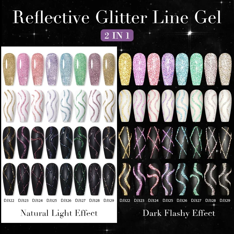 الذهب عاكس بريق بطانة هلام مسمار البولندية البريق سحب خط الكتابة على الجدران اللوحة شريط DIY الفرنسية رسومات أظافر اللوحة خط هلام