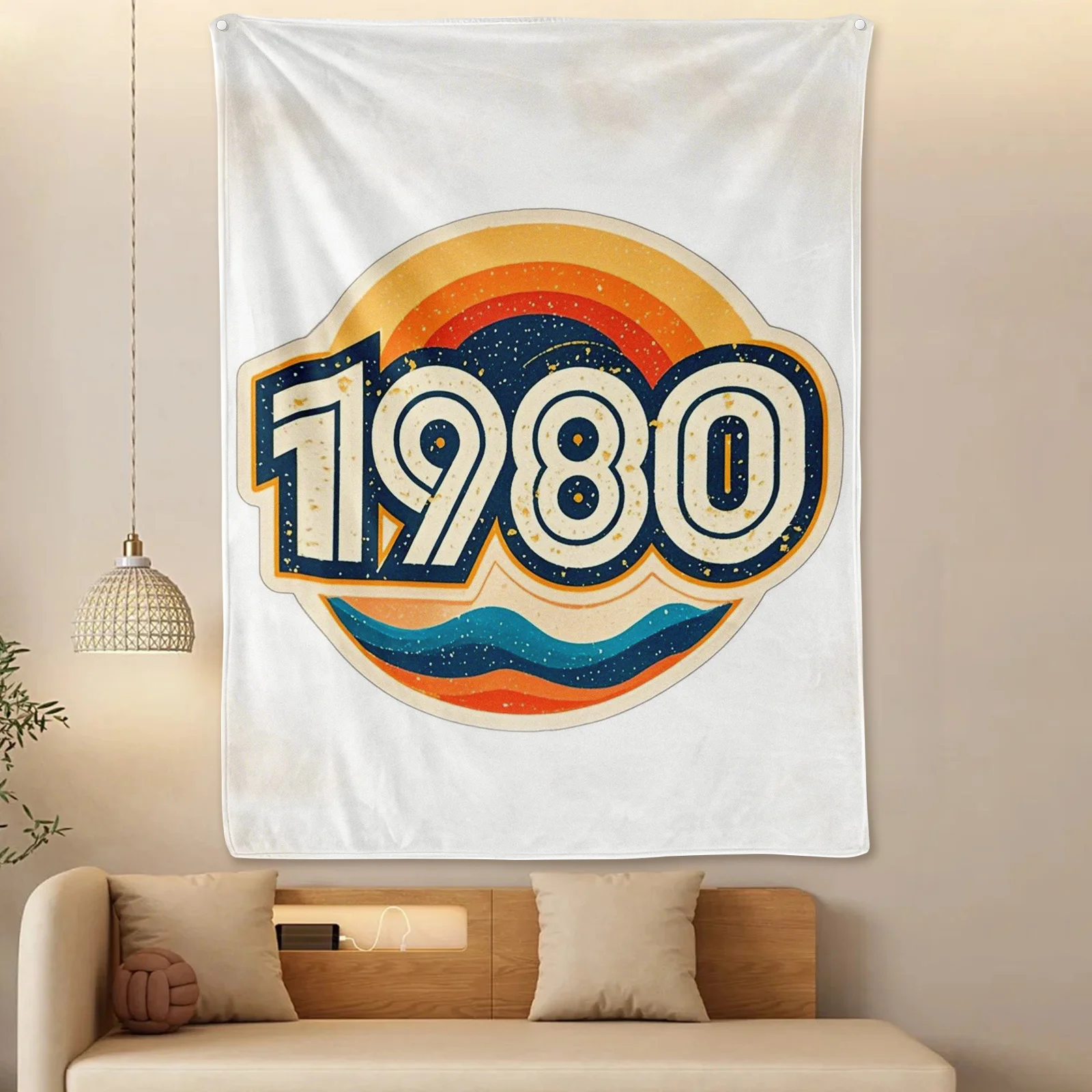 Vibrant 1980 Year Inspired Orange Yellow Blue Design Blanket For Creative And Retro Themed Room Or Living Space Accent