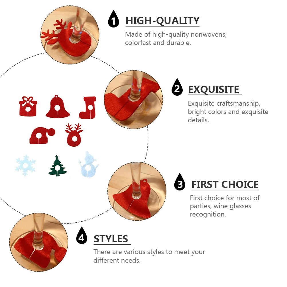 

8 Pcs Christmas Tree Pendant Label Rings Bottle Wine Cup Decoration Non-woven Glass