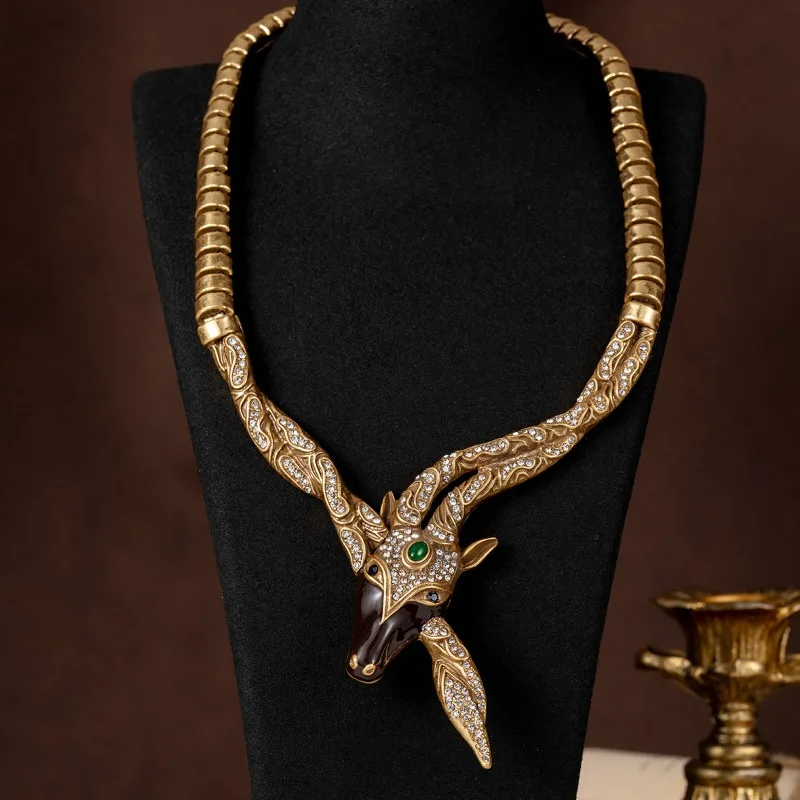 Vintage Distressed Unicorn Deer Necklace, Heavy Craft Antique Minimalist Clavicle Western Retro Jewelry