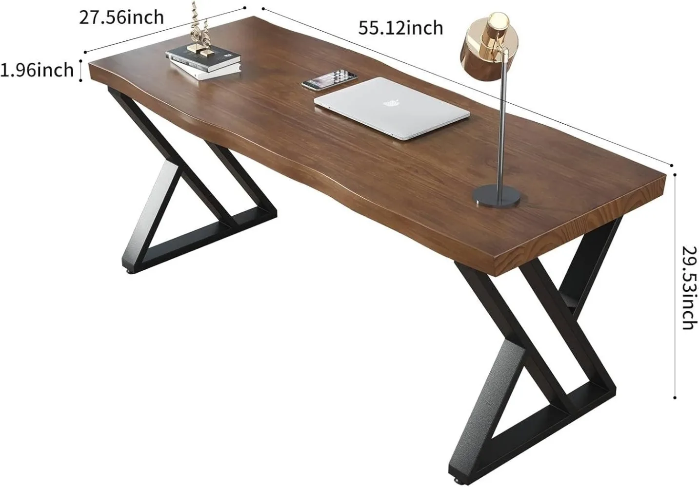 Solid Wood Desk 55 inches Wide Home Office Desk,Metal Modern Industrial Writing Table, Workstation, Perfect Table