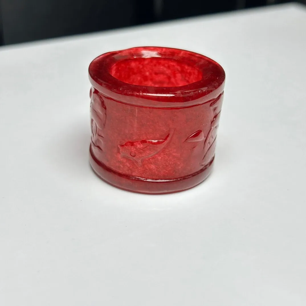 Certified Natural Ice Red Burmese Jade Jadeite Carved Amulet archery thumb Rings view 2