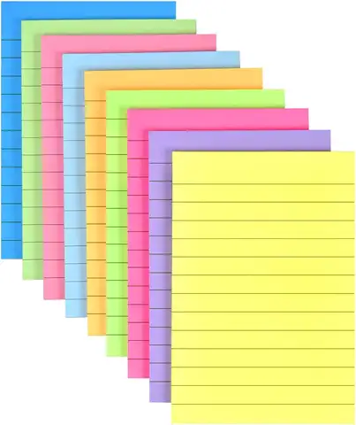 9-Pack Colorful Lined Sticky Notes, 4x6 Inches, Bulk Memo Pads for School and Office Use