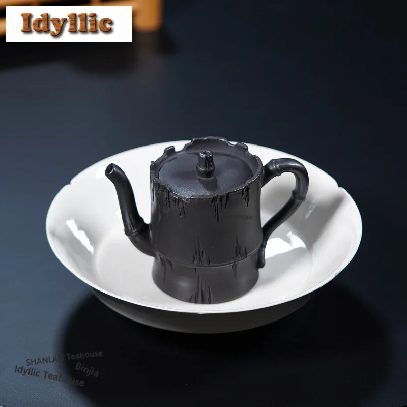

150ml High-end Yixing Purple Clay Teapots Handmade Short Bamboo Tube Pot Raw Ore Stone Yellow Mud Kettle Zisha Tea Set Craft