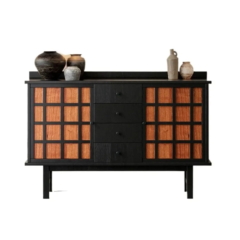 

American solid wood entrance Wabi disease medium and ancient style side cabinet French wall decorative locker