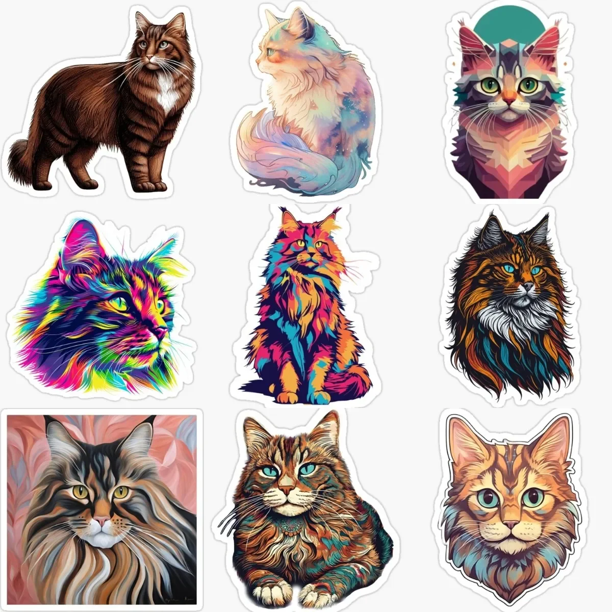 

Creative Maine Coon Cat Cute Pets PVC Personalized Stickers for Decorate Fridge Window Wall Car Van Bicycle Decal Accessories