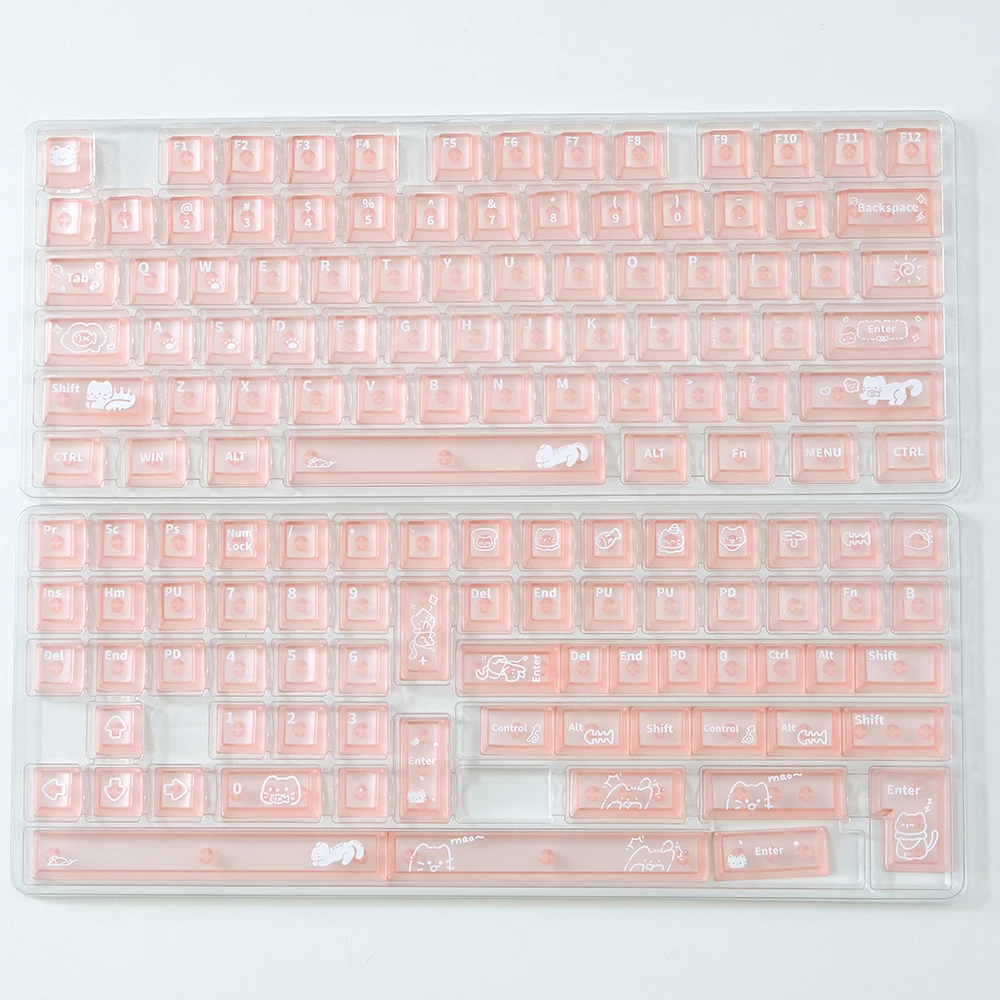 Copritasto Sweet Cat Cute Pink Mist Through Cherry Pbt Copritasti tastiera Aula Copritasto traslucido satinato 140 tasti