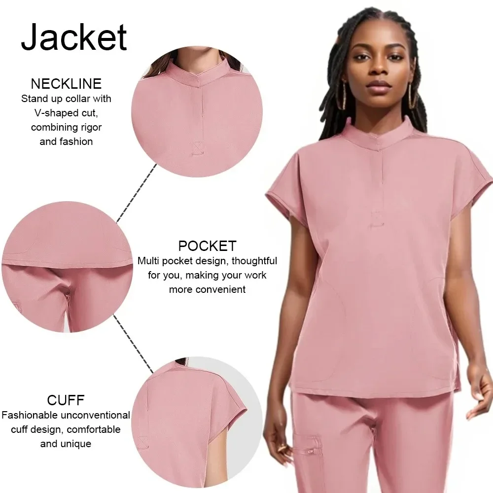 Wysokiej jakości hurtownia sala operacyjna zestaw mundurków medycznych z krótkim rękawem pielęgniarka akcesoria do karmienia topy spodnie elastyczne peelingi garnitur