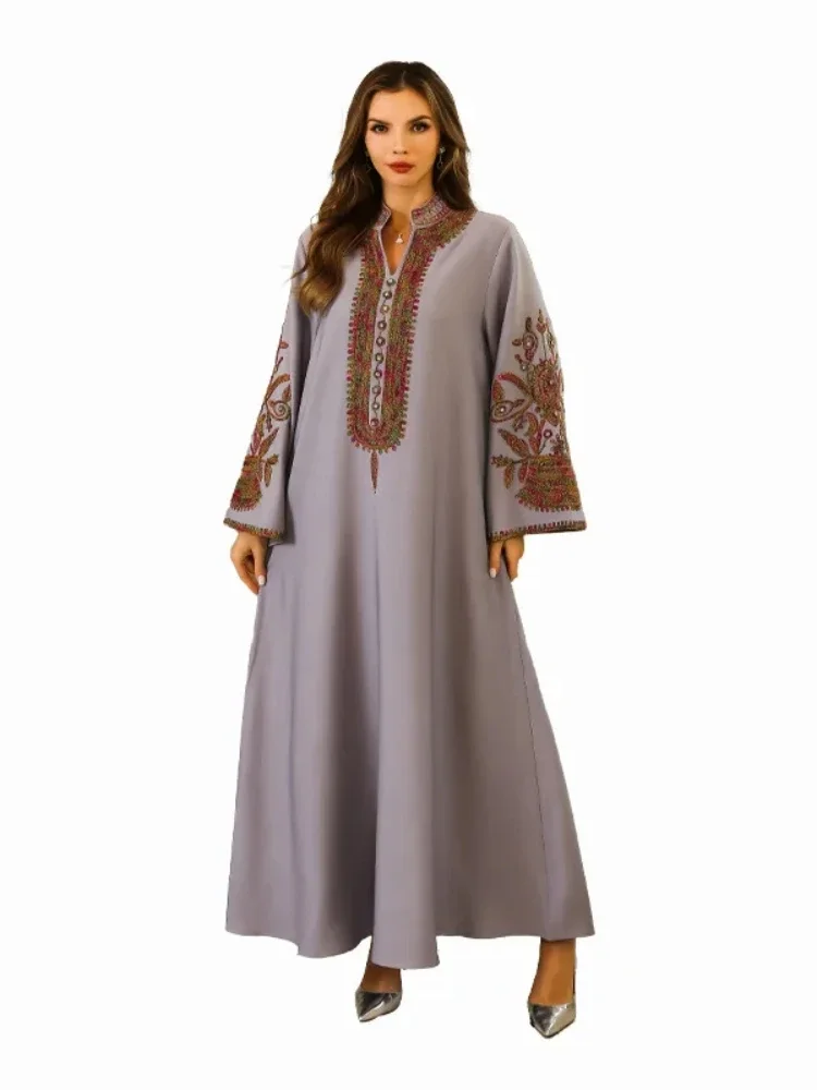 Muslim Embroidery Dress for Women Party Abaya  Arab Long Robe Dresses Jalabiya Eid Ramadan Morocco Dubai Islam Vestidos Largos