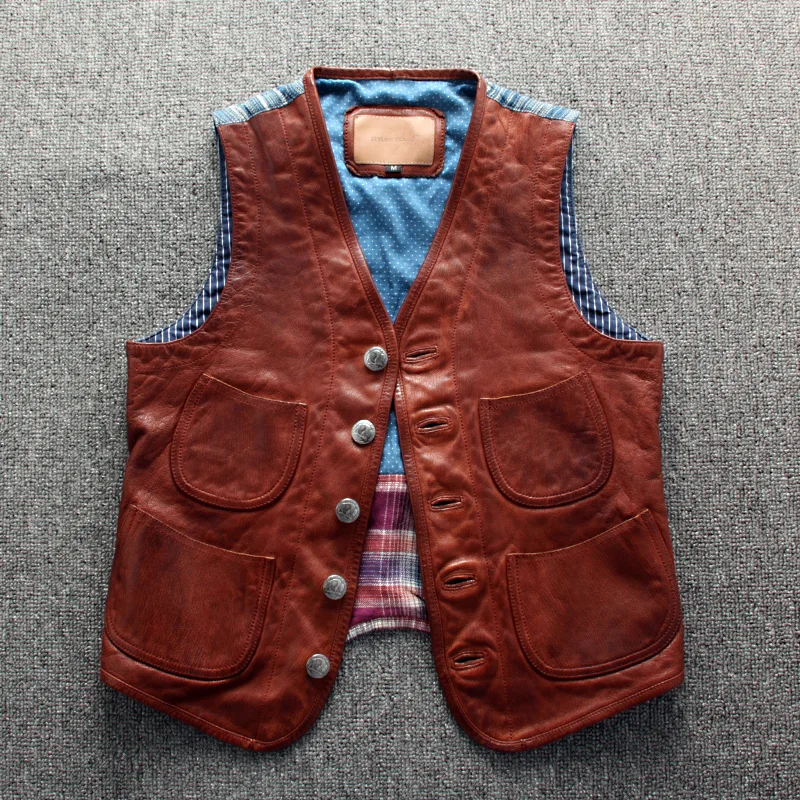 

Men's All Season Genuine Leather Vest Sheepskin Sleeveless Jacket Fashion Casual Outerwear