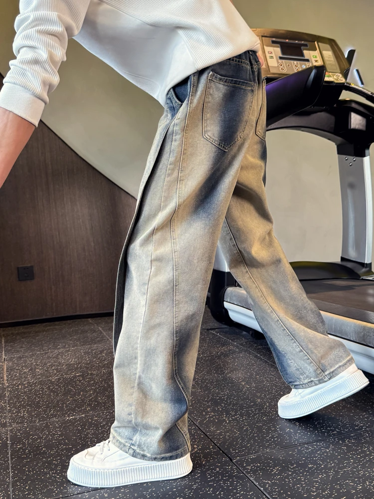 

Модные прямые джинсы, мужские тяжелые брюки Du, новинка 2025, весенне-осенние повседневные брюки, изношенные, удобные, дышащие