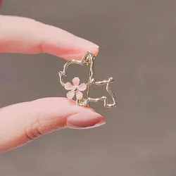Cute Hollow Dog Brooch Korean High-end Suit Gold Plated Animals with Pink Flower Lapel Pins Suit Clothing Accessories Gifts