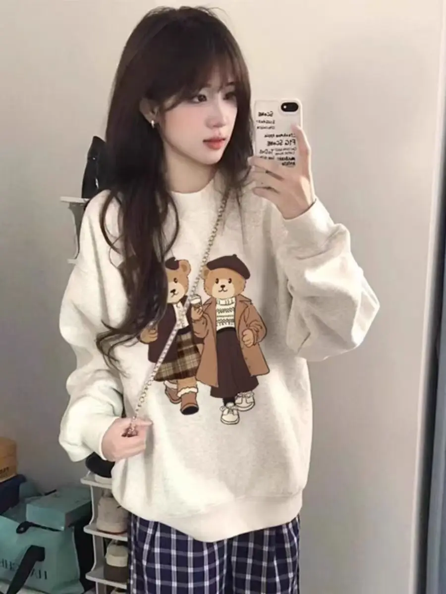 

Casual Cartoon Printed O-neck Sweatshirt Women's Clothes Loose Versatile Pullover Simple Basics Top New Autumn Female Clothes