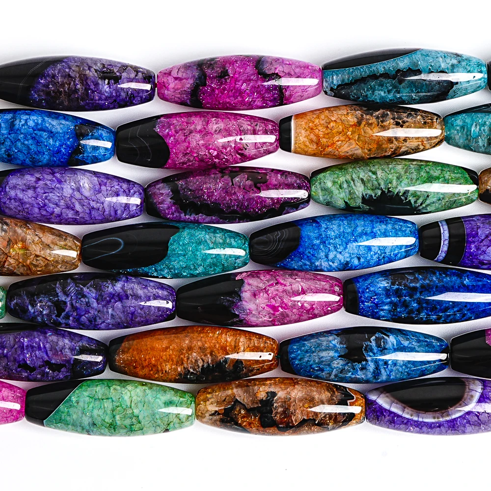 40x14mm 2mm Hole Agate Rice Beads Multi-Purpose Unfinished Loose Beads for Jewelry Designers Bulk Craft Beads