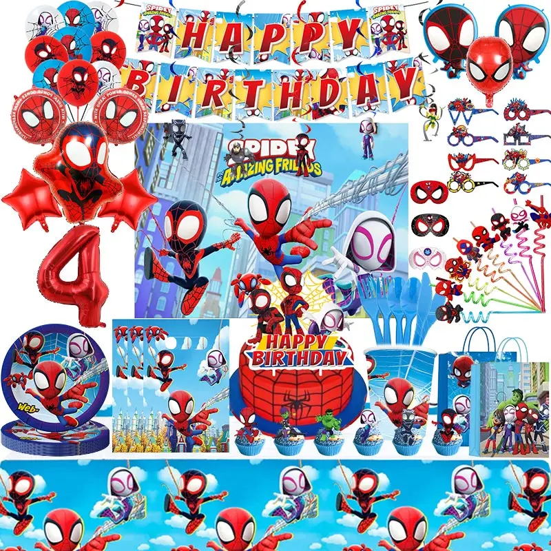 Spidey And His Amazing Friends Birthday Party Decoration Spiderman Theme Tableware Cup Plate Spidey Balloon Supplies For Kids