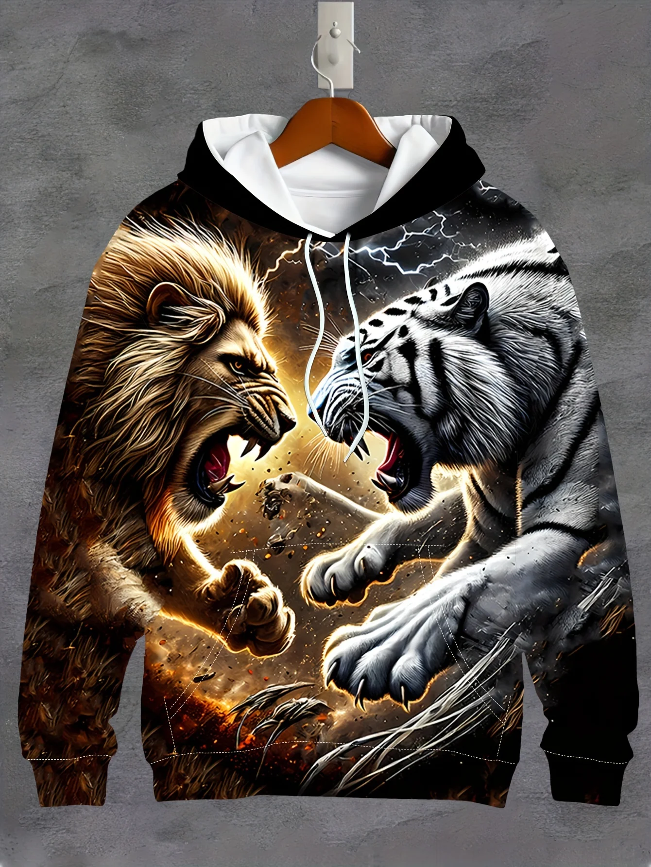 

2025 Retro men's Hoodie 3D Printed Animal Pattern Sweatshirt Pull Rope Sports long-sleeved Top Casual men's Clothing